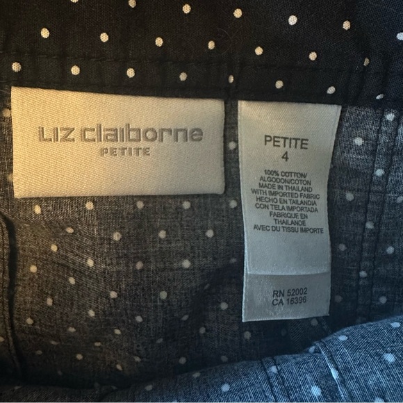 Vintage Liz Claiborne Pleated Midi Skirt Polka Dot Shoppers 100% Cotton Black 4P - Picture 5 of 7